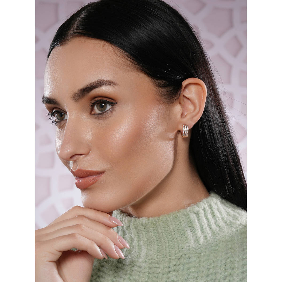 Aatmana Rose Gold Plated American Diamond Studded Hoop Earrings