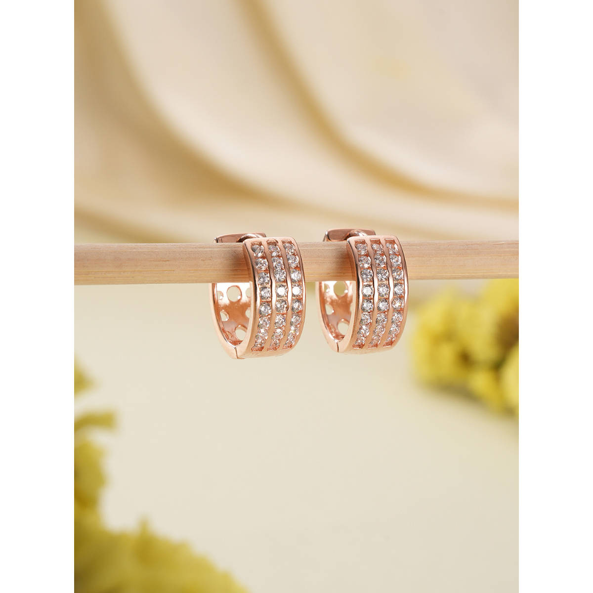 Aatmana Rose Gold Plated American Diamond Studded Hoop Earrings