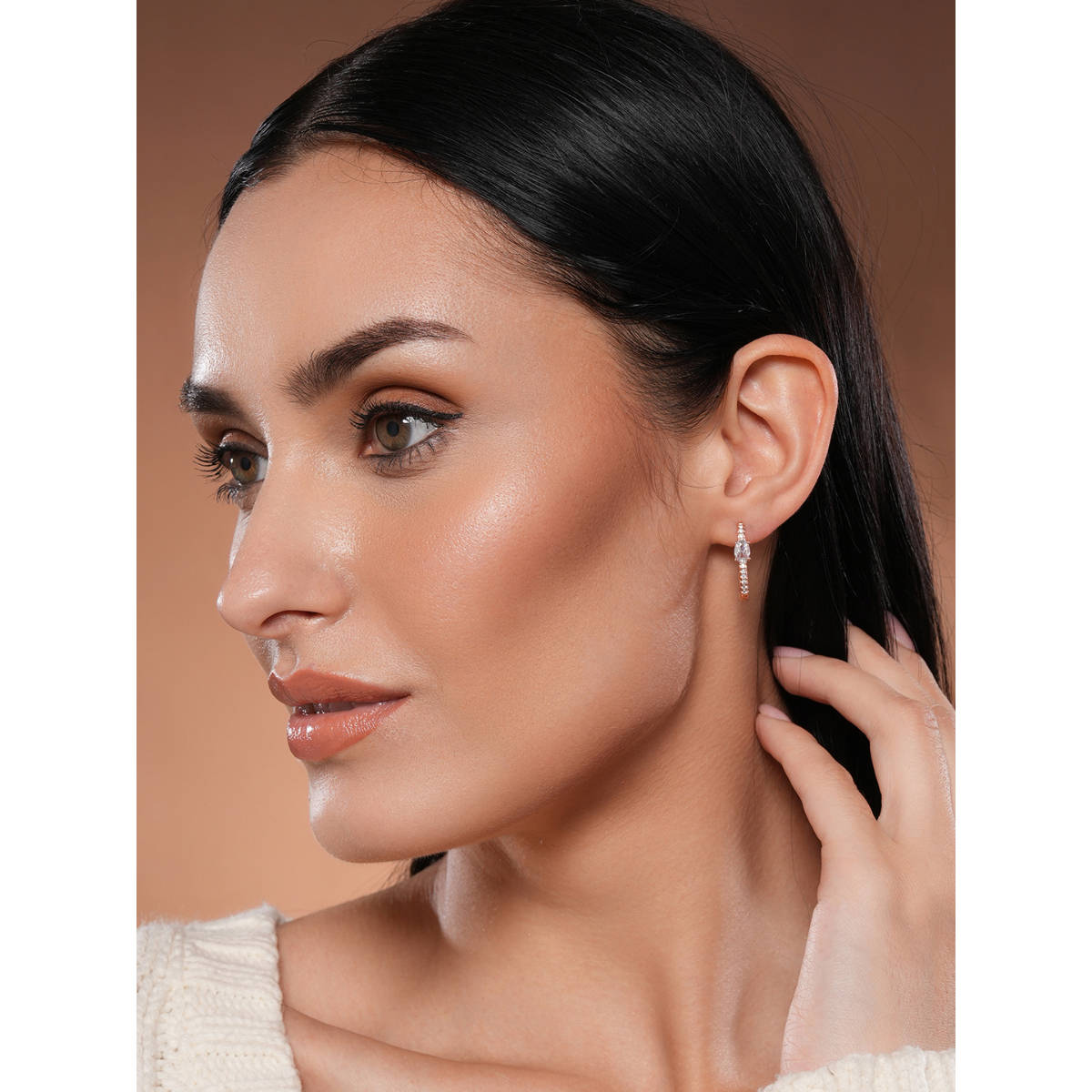 Aatmana Rose Gold-Plated AD Studded Circular Hoop Earrings