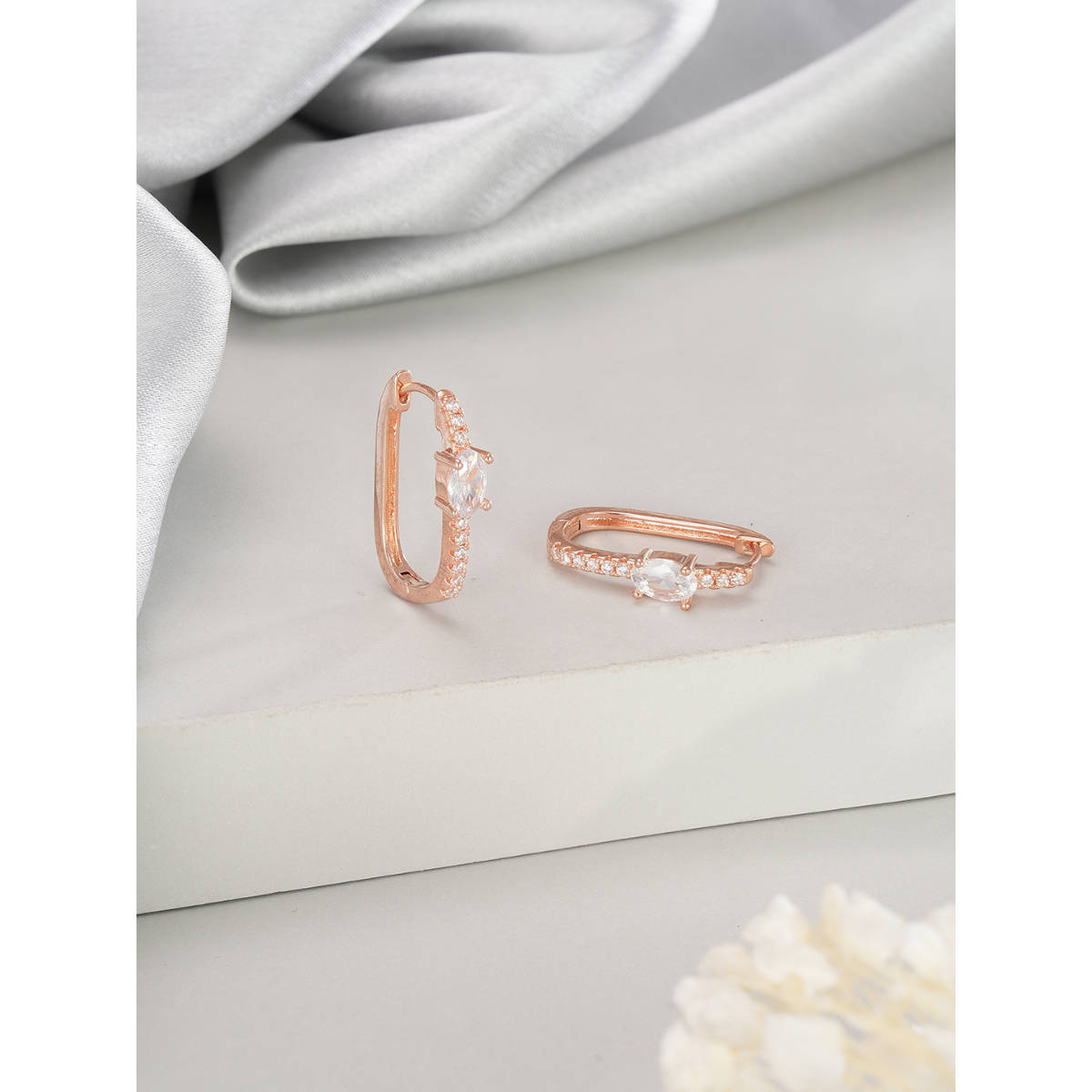 Aatmana Rose Gold-Plated AD Studded Circular Hoop Earrings