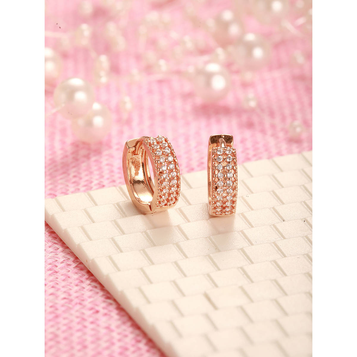 Aatmana Rose Gold-Toned CZ Studded Circular Hoop Earrings · One Size