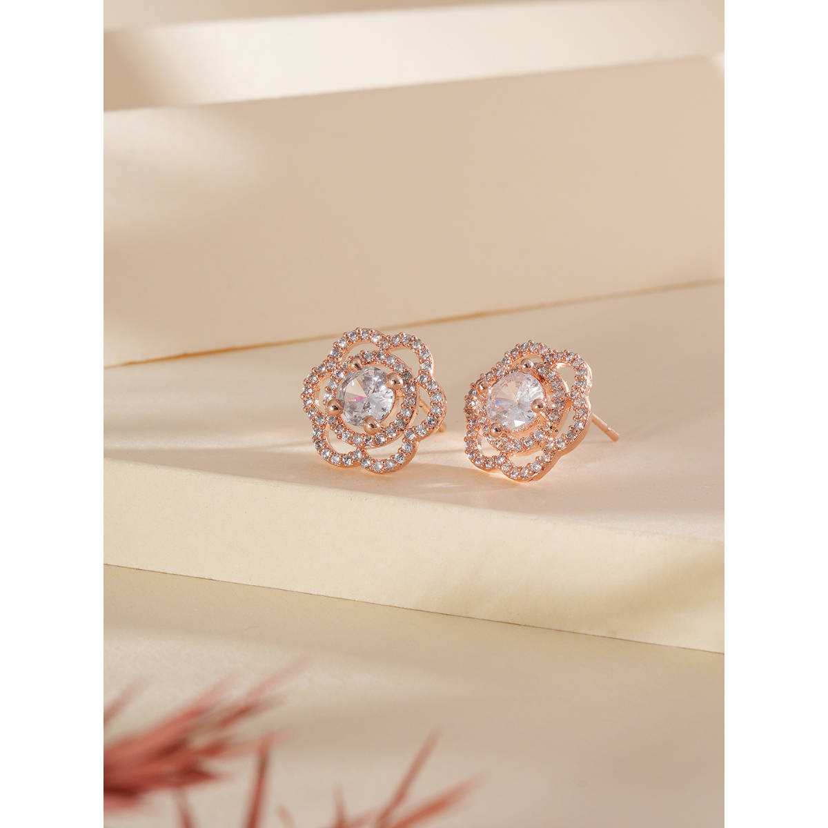 Aatmana Rose Gold-Plated Floral Studs Earrings · One Size
