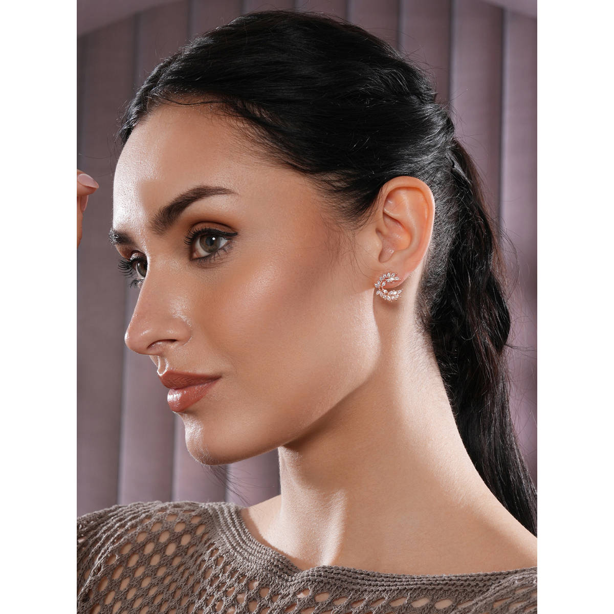 Aatmana Rose Gold Plated CZ Studded Contemporary Studs Earrings · One Size