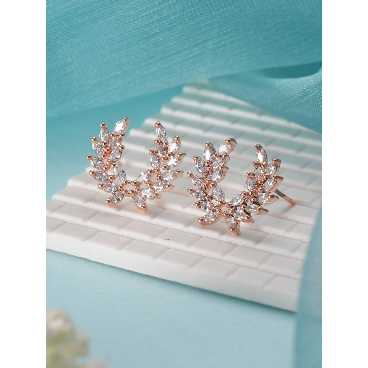 Aatmana Rose Gold Plated CZ Studded Contemporary Studs Earrings · One Size