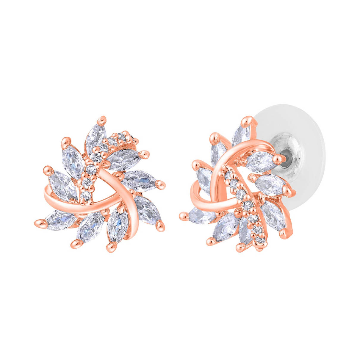 Aatmana Rose Gold-Plated CZ Studded Triangular Floral Studs Earrings