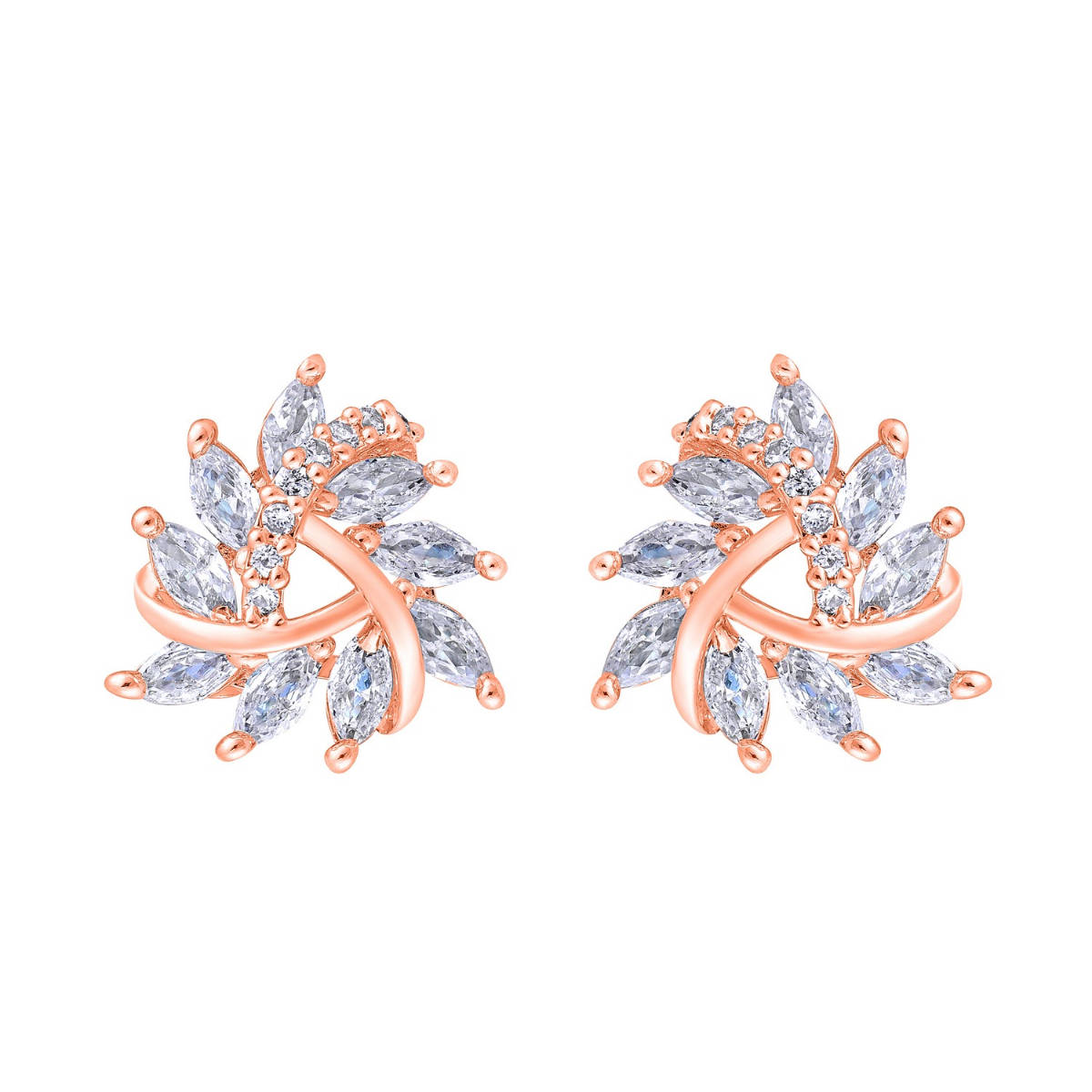 Aatmana Rose Gold-Plated CZ Studded Triangular Floral Studs Earrings