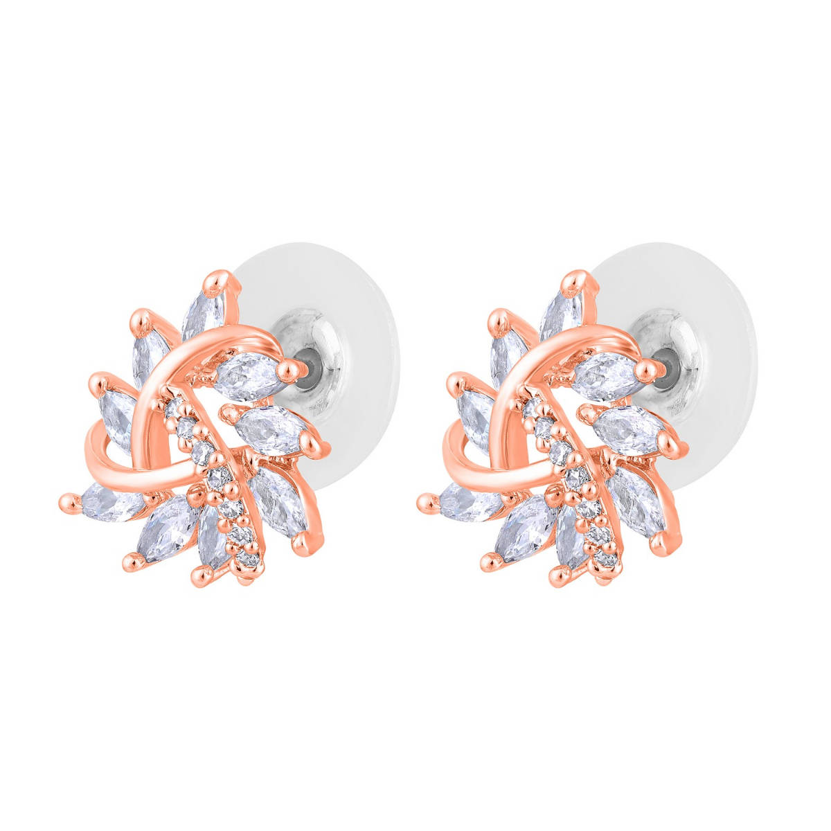 Aatmana Rose Gold-Plated CZ Studded Triangular Floral Studs Earrings