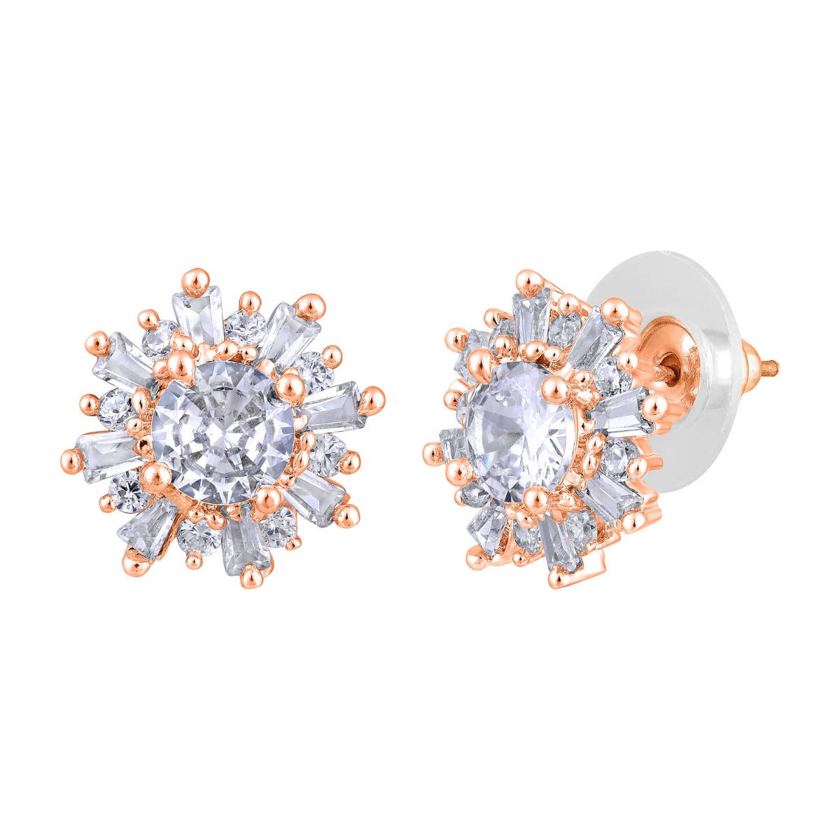 Aatmana Rose Gold-Plated American Diamond Studded Floral Stud Earrings
