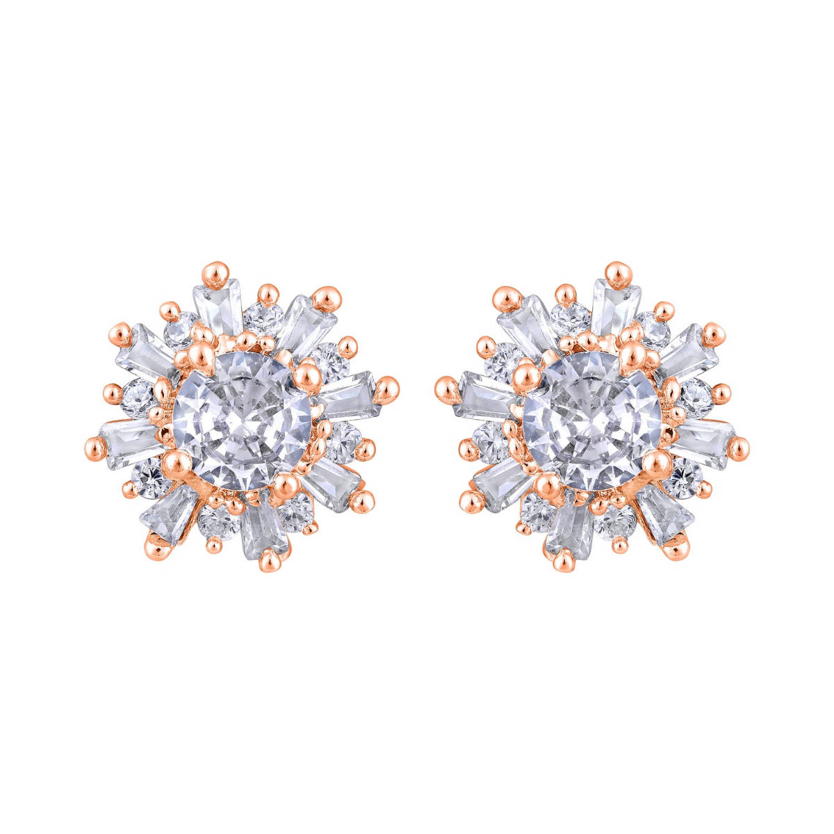 Aatmana Rose Gold-Plated American Diamond Studded Floral Stud Earrings