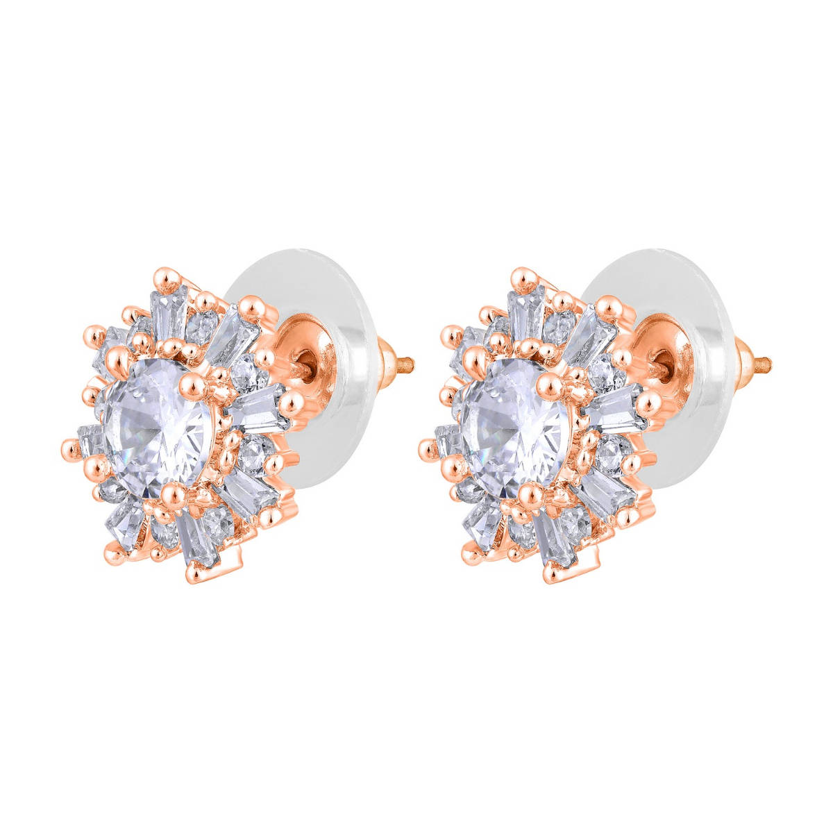 Aatmana Rose Gold-Plated American Diamond Studded Floral Stud Earrings