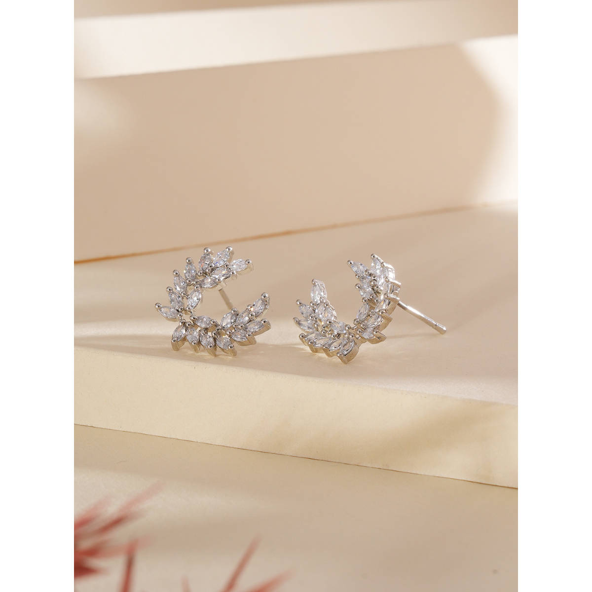 Aatmana Silver Plated CZ Studded Contemporary Studs Earrings
