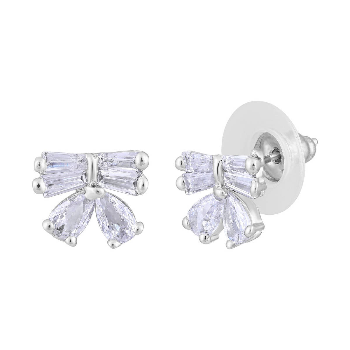 Aatmana Silver Plated American Diamond Studded Bow Shaped Contemporary Studs