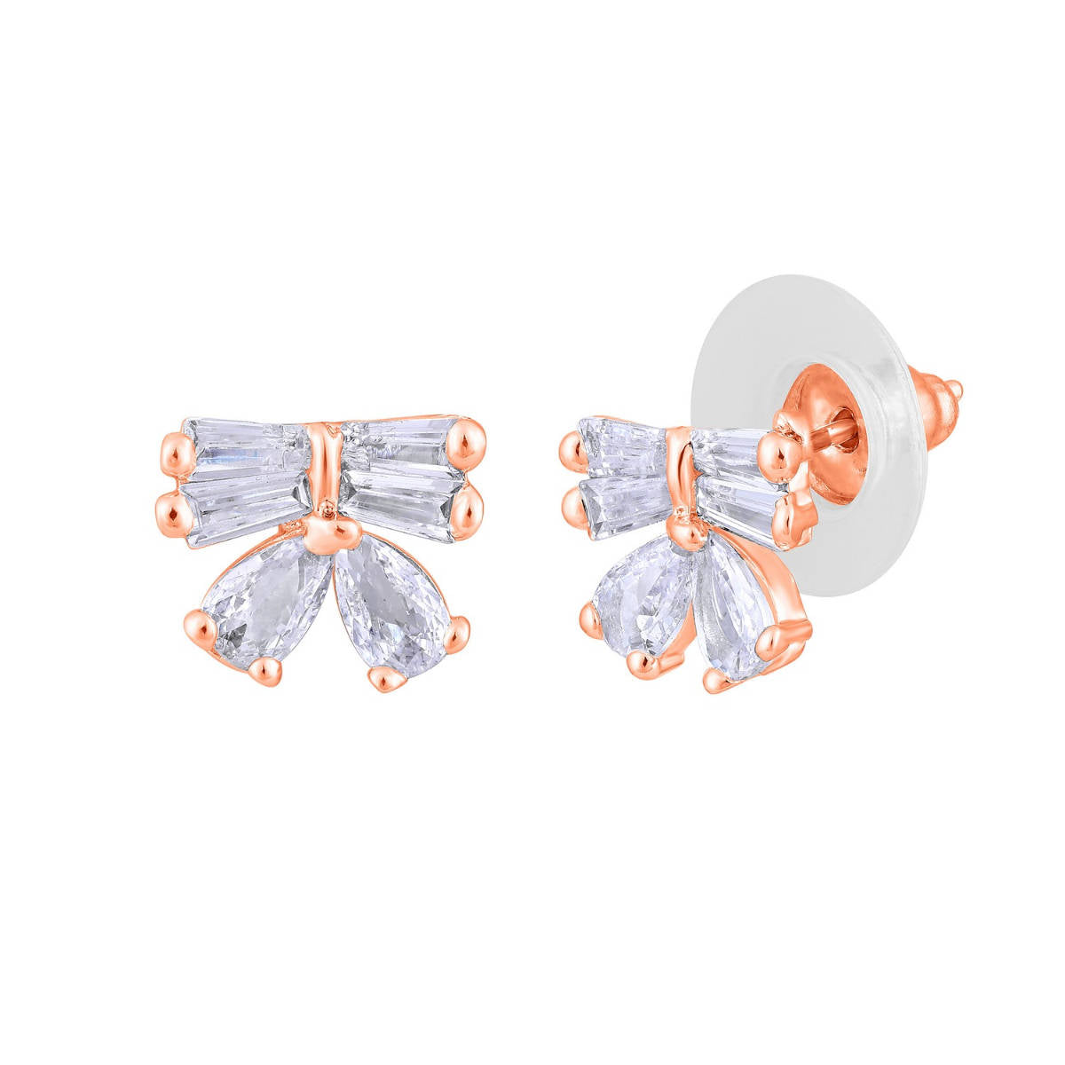 Aatmana Rose Gold Plated American Diamond Studded Bow Shaped Contemporary Studs