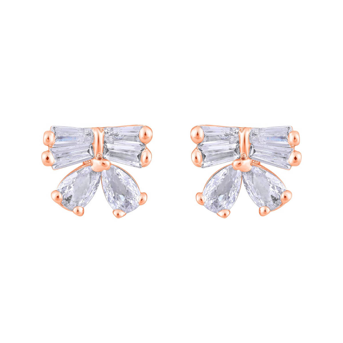 Aatmana Rose Gold Plated American Diamond Studded Bow Shaped Contemporary Studs