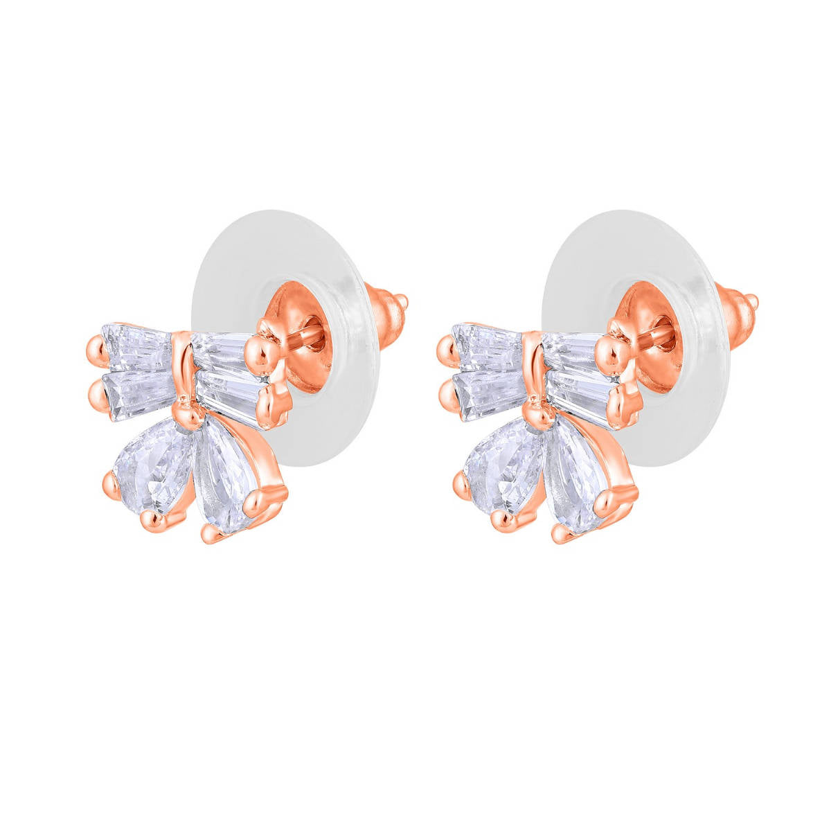Aatmana Rose Gold Plated American Diamond Studded Bow Shaped Contemporary Studs