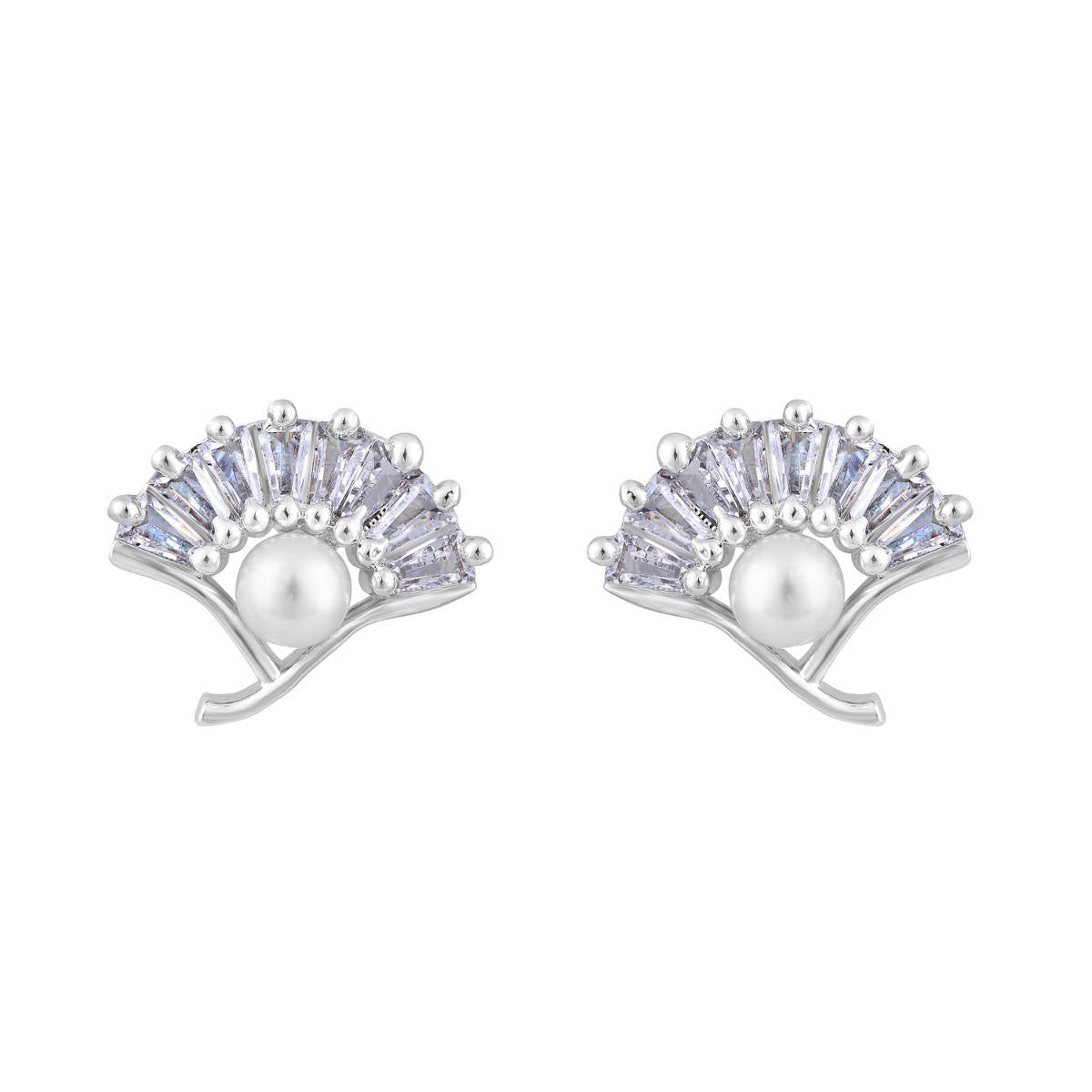 Aatmana Silver Rhodium-Plated Pearl Studded Contemporary Stud Earrings