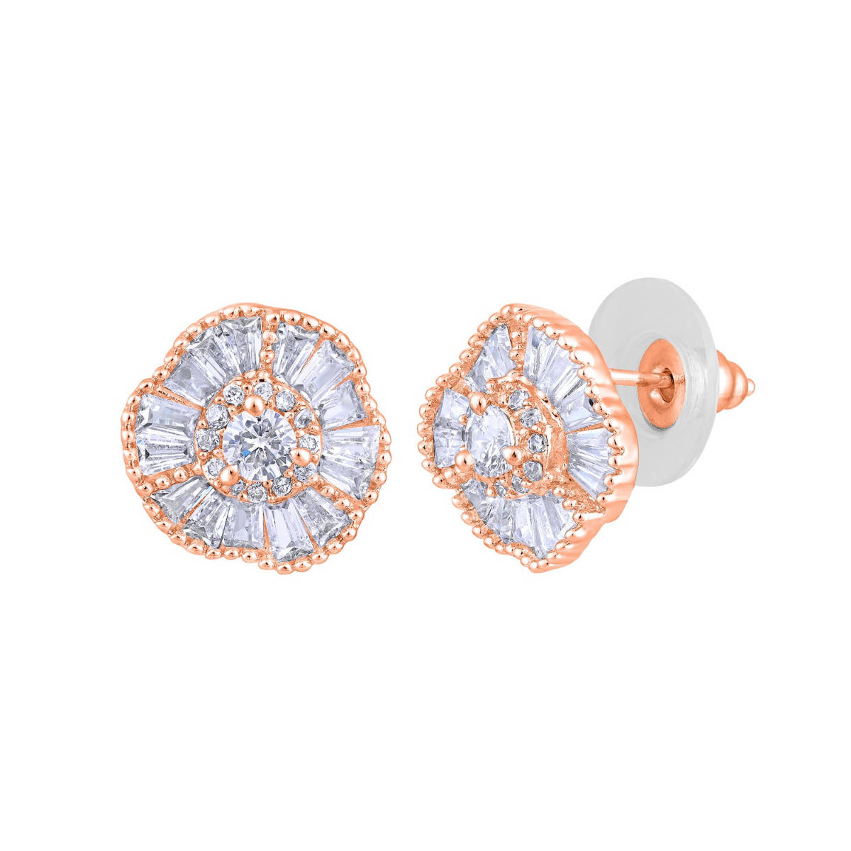 Aatmana Rose Gold-Plated American Diamond Studded Floral Stud Earrings
