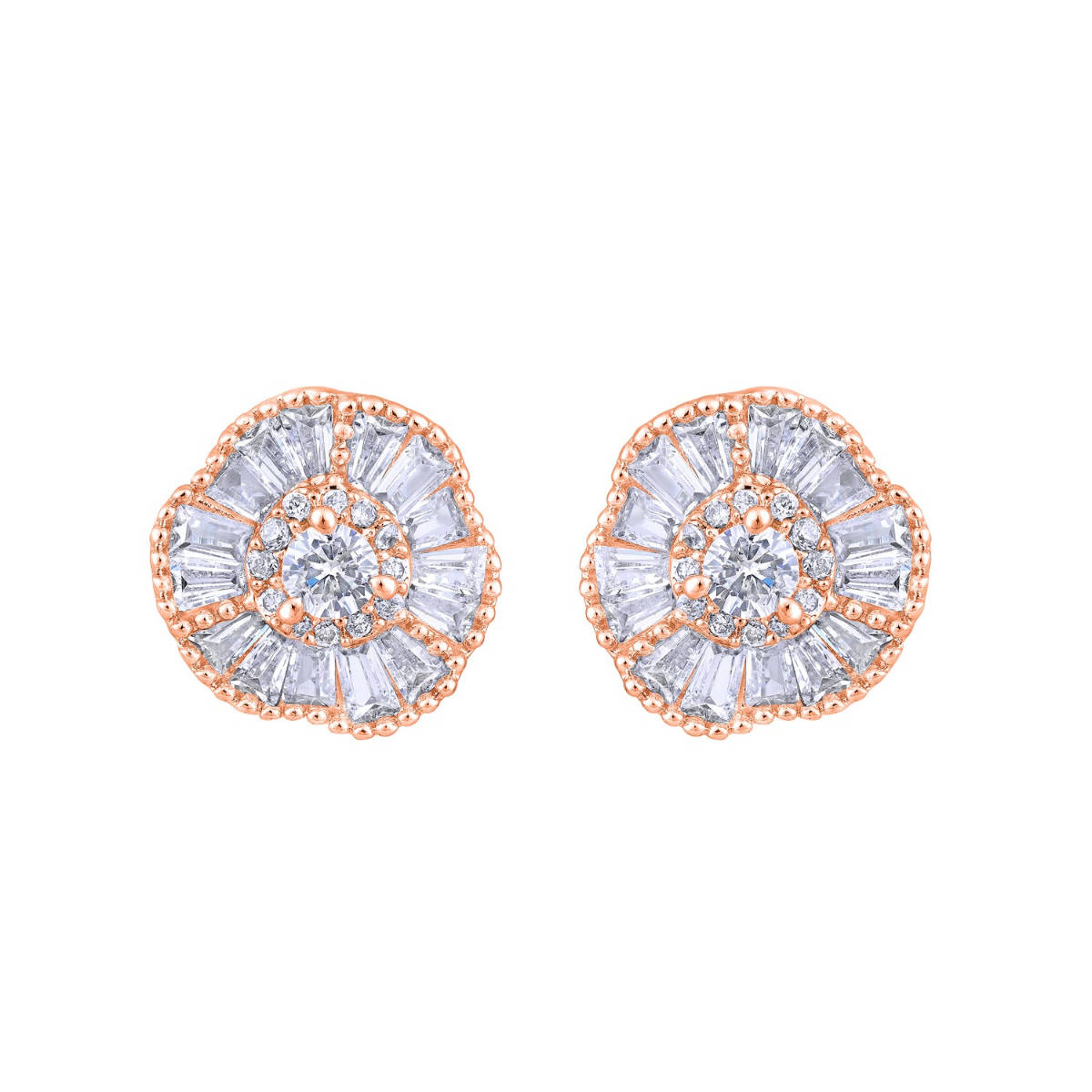 Aatmana Rose Gold-Plated American Diamond Studded Floral Stud Earrings