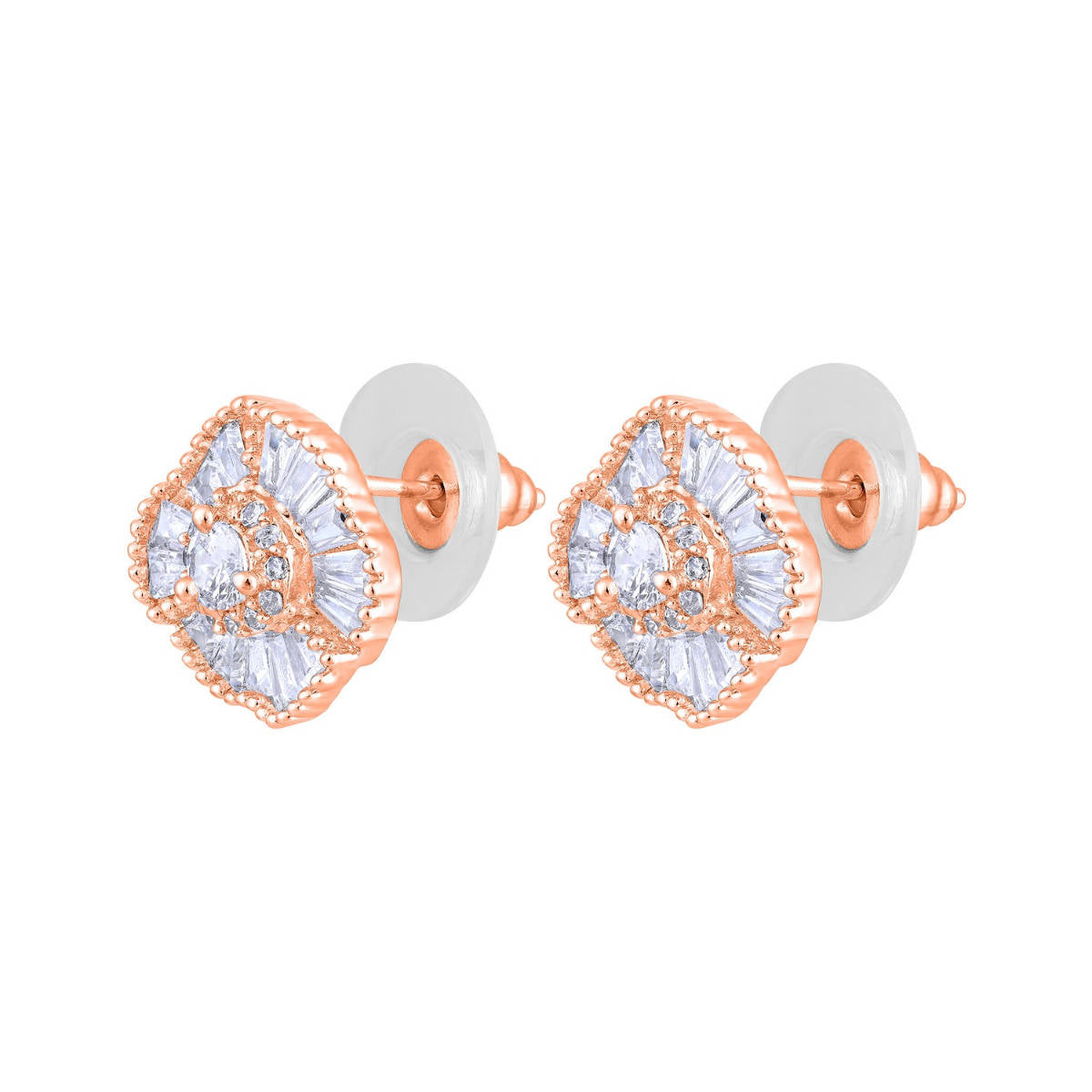 Aatmana Rose Gold-Plated American Diamond Studded Floral Stud Earrings