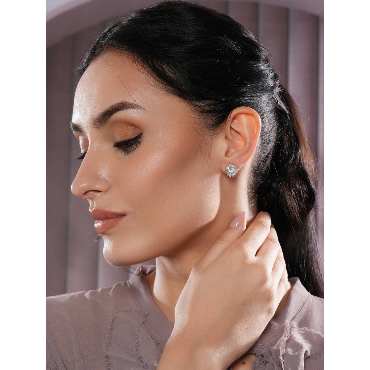Aatmana White AD-Studded Floral Studs Earrings