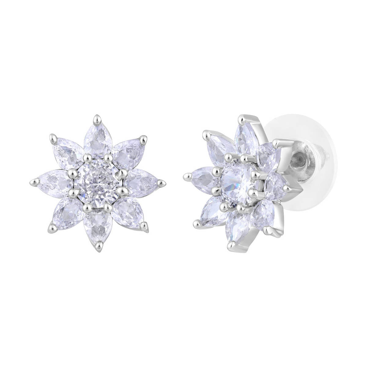 Aatmana Silver-Plated CZ-Studded Floral Studs Earrings