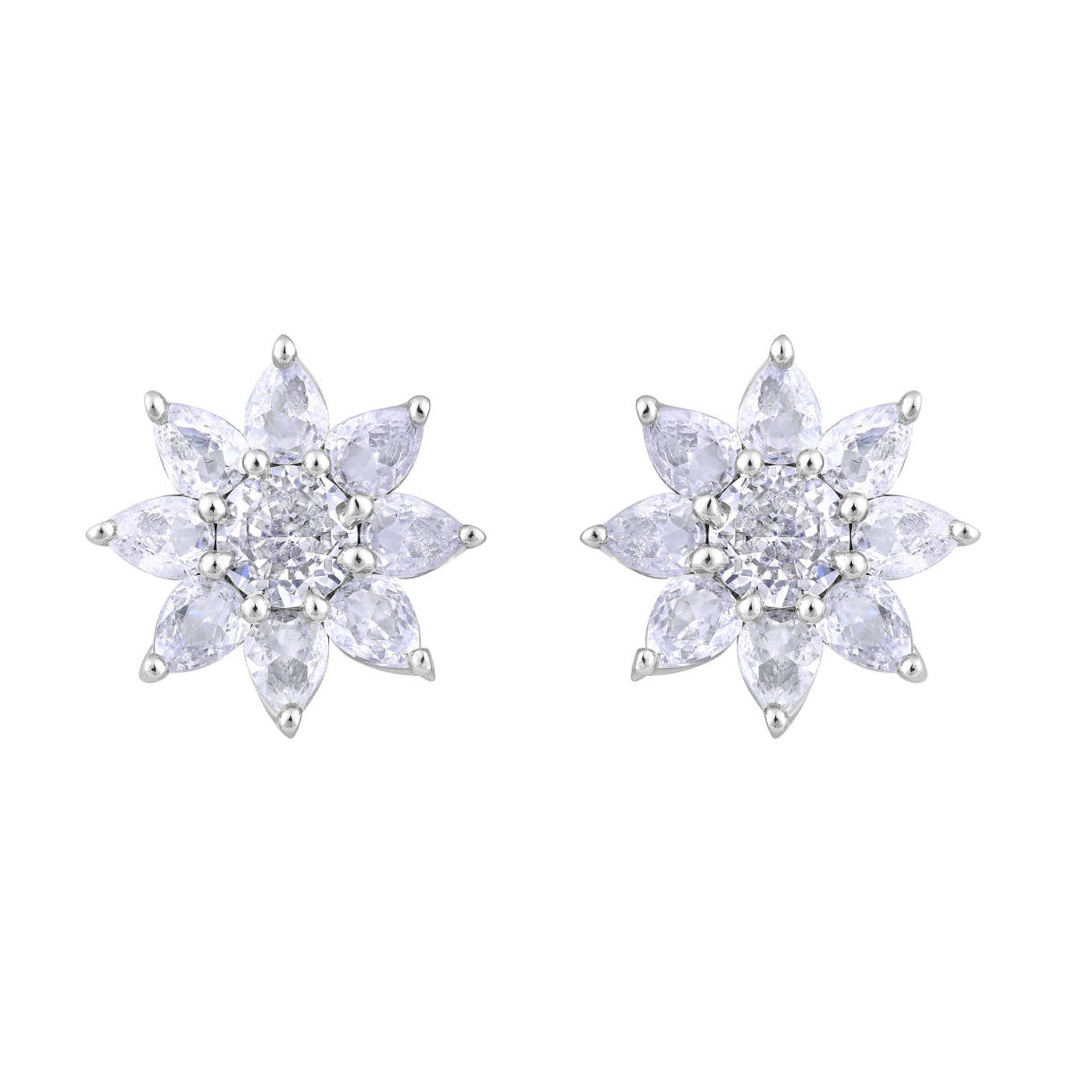 Aatmana Silver-Plated CZ-Studded Floral Studs Earrings