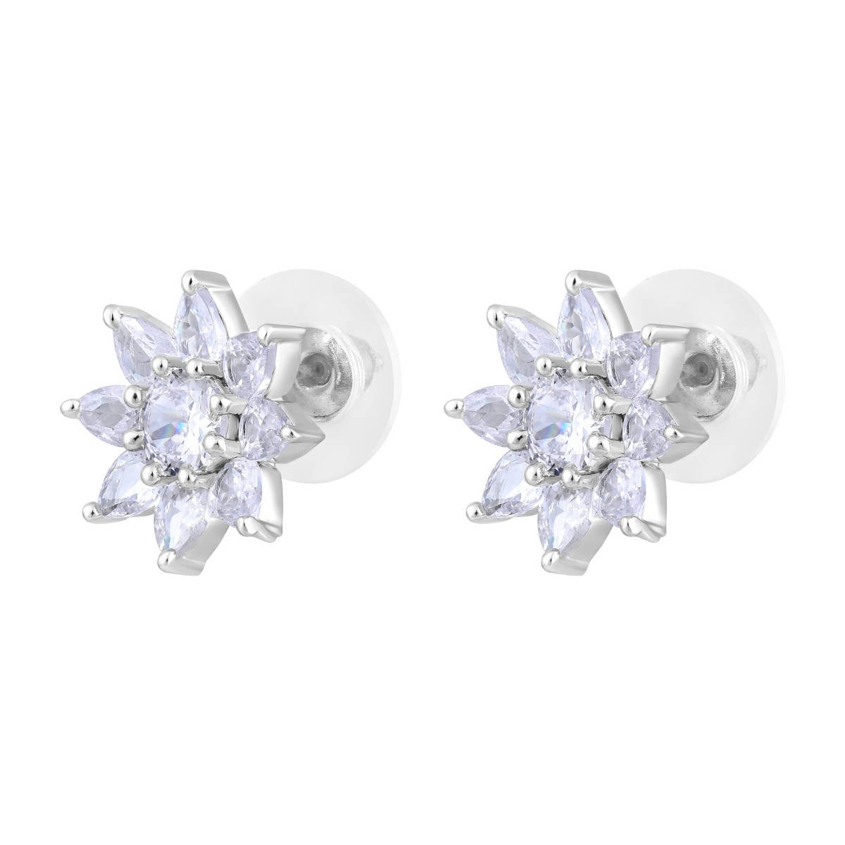 Aatmana Silver-Plated CZ-Studded Floral Studs Earrings
