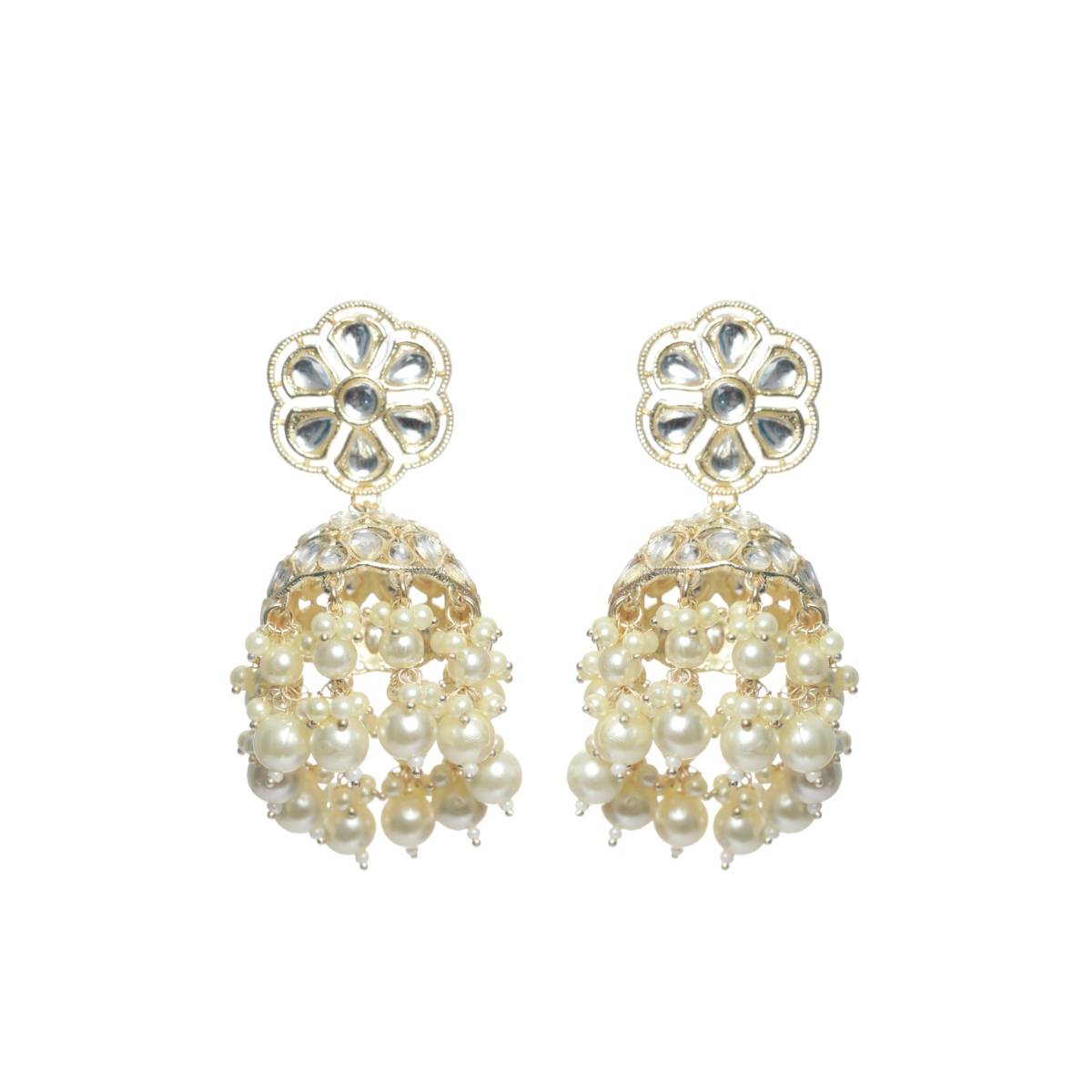 Aatmana Gold Toned and Ad Studded Beaded Contemporary Jhumkas