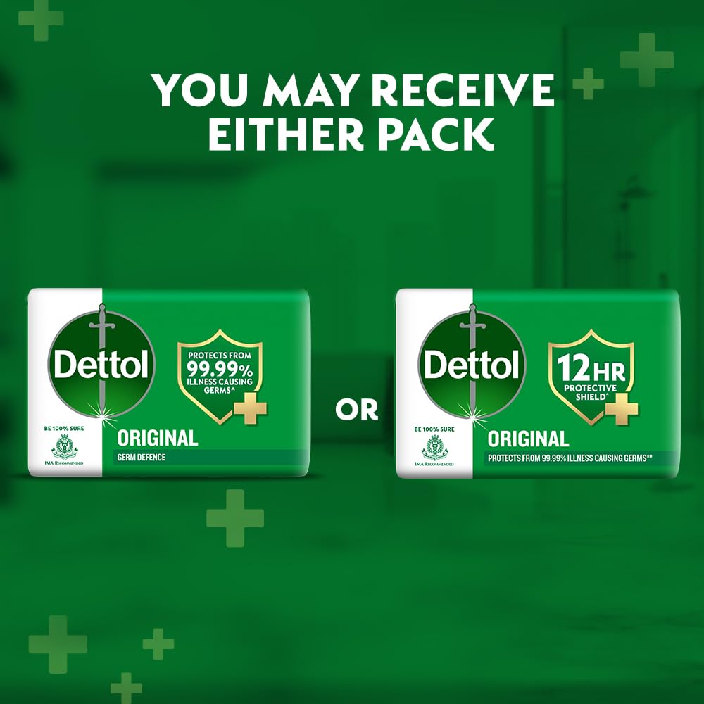 Dettol Original Bathing Soap Bar with 12 HR protective shield (400gm) | Kills 99.99% Germs, 100g (Pack of 4) 100 g (Pack of 4) Original_New_2024