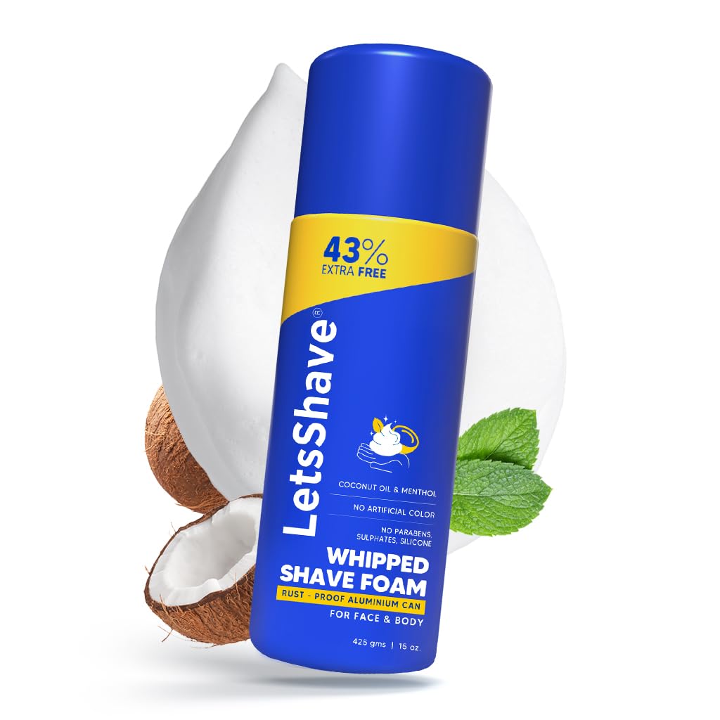 LetsShave Sensitive Shave Foam for Men & Women, 425g | Enriched with Coconut Oil & Menthol | Rust-Proof Aluminium Can | Paraben & Sulphate Free 425 g (Pack of 1