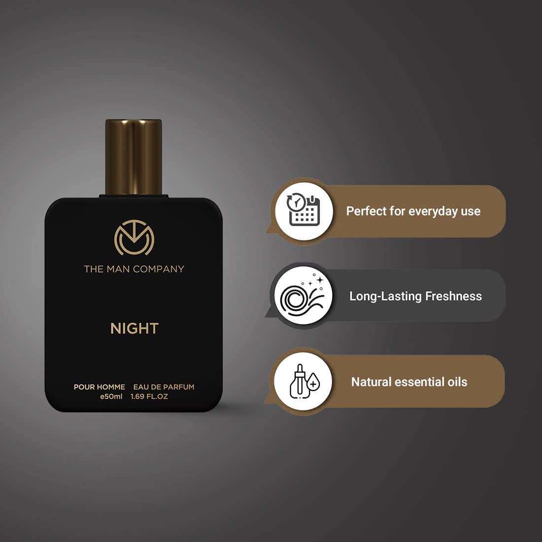 The Man Company Night Perfume for Man - 50ml | Premium Long Lasting Fragrance | Citrusy, Exotic & Woody | Gift For Man | Date Night Body Spray | Valentine Gift
