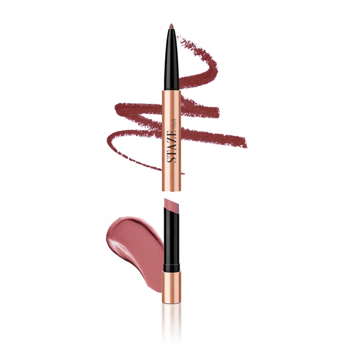 Staze Twin Flame 2-in-1 Lipstick + Lip Liner Duo | High-shine Long Lasting Glossy Lipstick | Smooth Transfer-proof Matte Lip Liner | Perfectly Complementing Lip