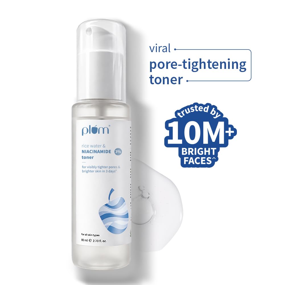 Plum 3% Niacinamide & Rice Water Face Toner | With Rice Ferment Extract | Alcohol-Free Toner | Tightens pores, Brightens Skin | Smoothens Skin | Fragrance-Free