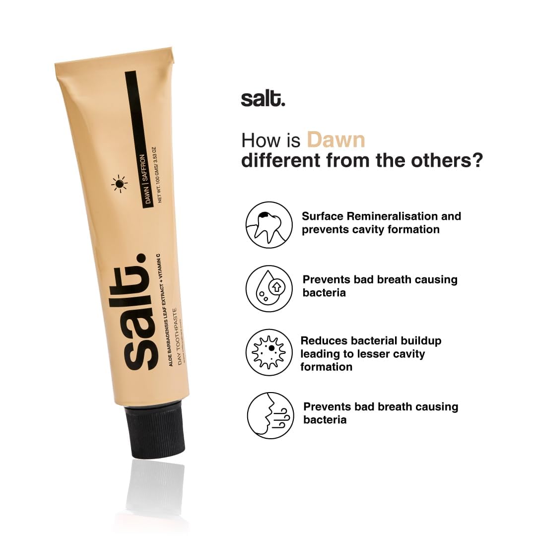 Salt Oral Care Day & Night Toothpaste Combo with Squeezer Key | Dawn Saffron Mint & Dusk Charcoal French Vanilla | Nano Hydroxyapatite Enamel Care, Whitening &