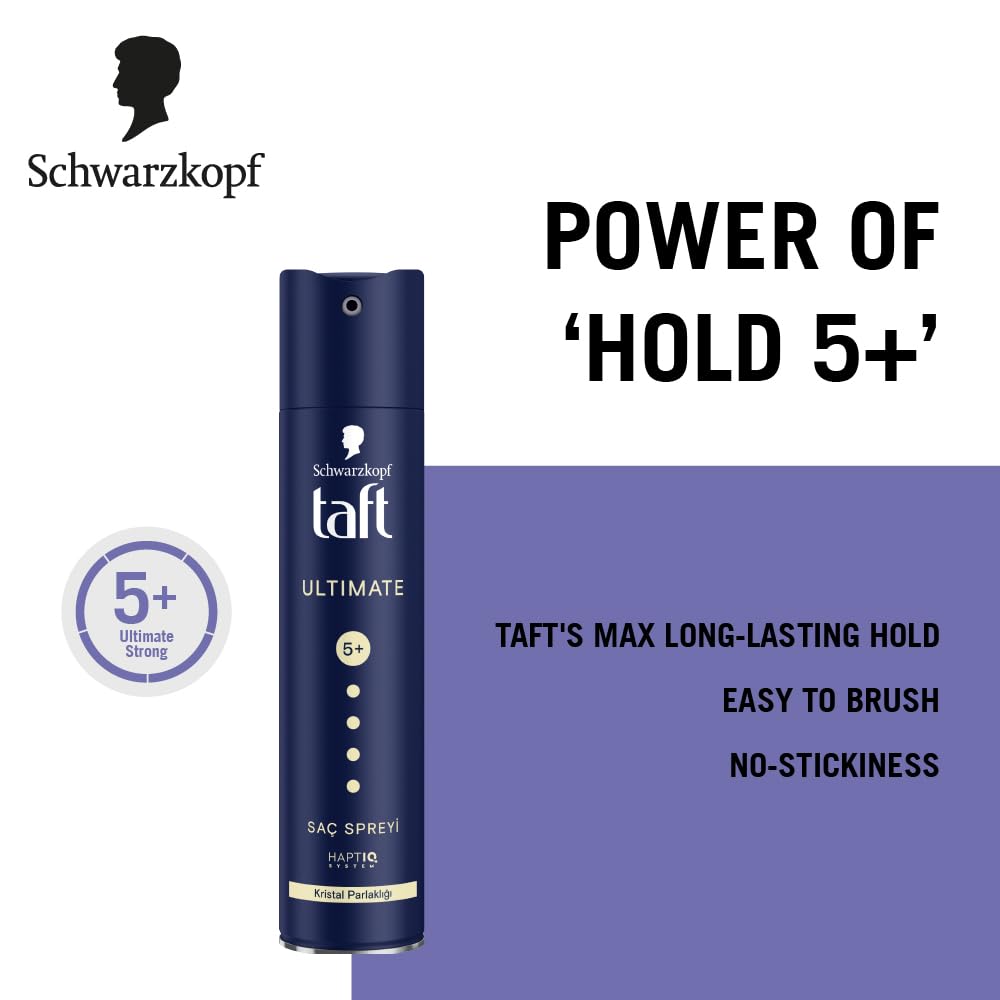 TAFT Schwarzkopf Ultimate Hair Spray For Hair With Crystal Shine | Hold 5+ For 72H hold | Protects From Wind And Humidity | No Stickiness | Easy To Brush Out |