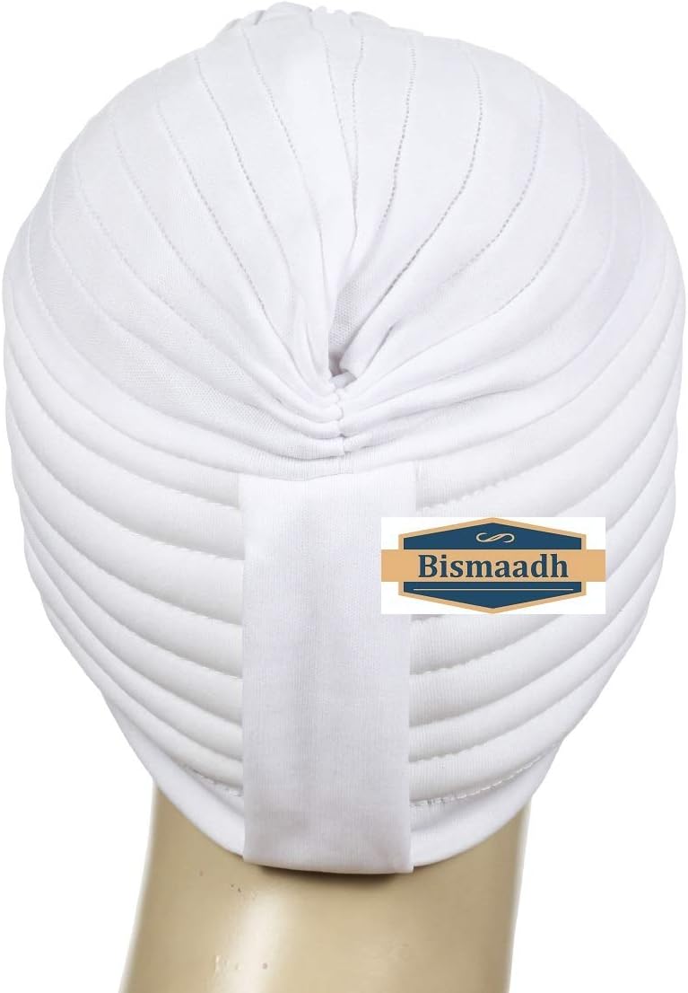 BISMAADH Instant Readymade Turban for Men & Women Head Wrap Lightweight Cap Headwear Sikh Pagri One Size White