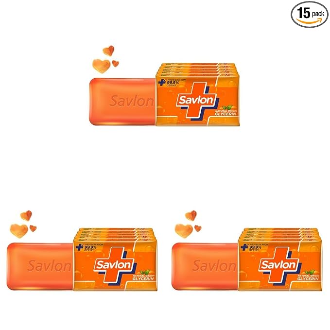 Savlon Moisturizing Glycerin Soap Bar With Germ Protection, 625g (125g - Combo Pack of 15), Soap for Women & Men, For All Skin Types