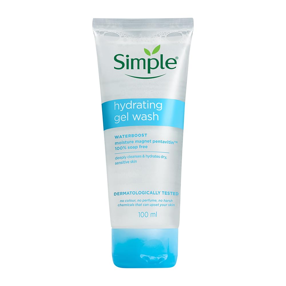 Simple Hydrating Gel Wash| 100% Soap Free | Gentle Hydrating Facewash with Pentavitin & Panthenol | Cleanser for Dry Sensitive Skin, 100 ml