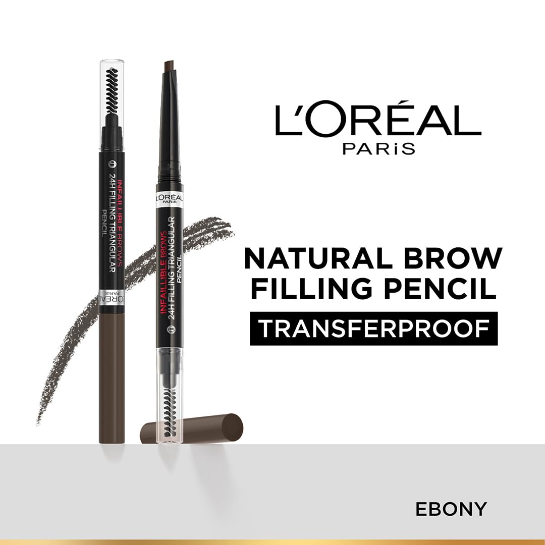 L’Oreal Paris Infallible 24H Brow Filling Triangular Pencil- 1.0 Ebony, 1g