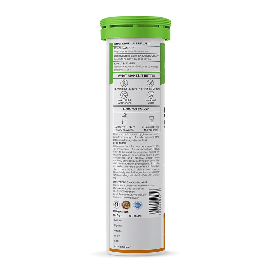 OZiva Sugar Support Effervescent, Blood Sugar Control, 30 Tabs