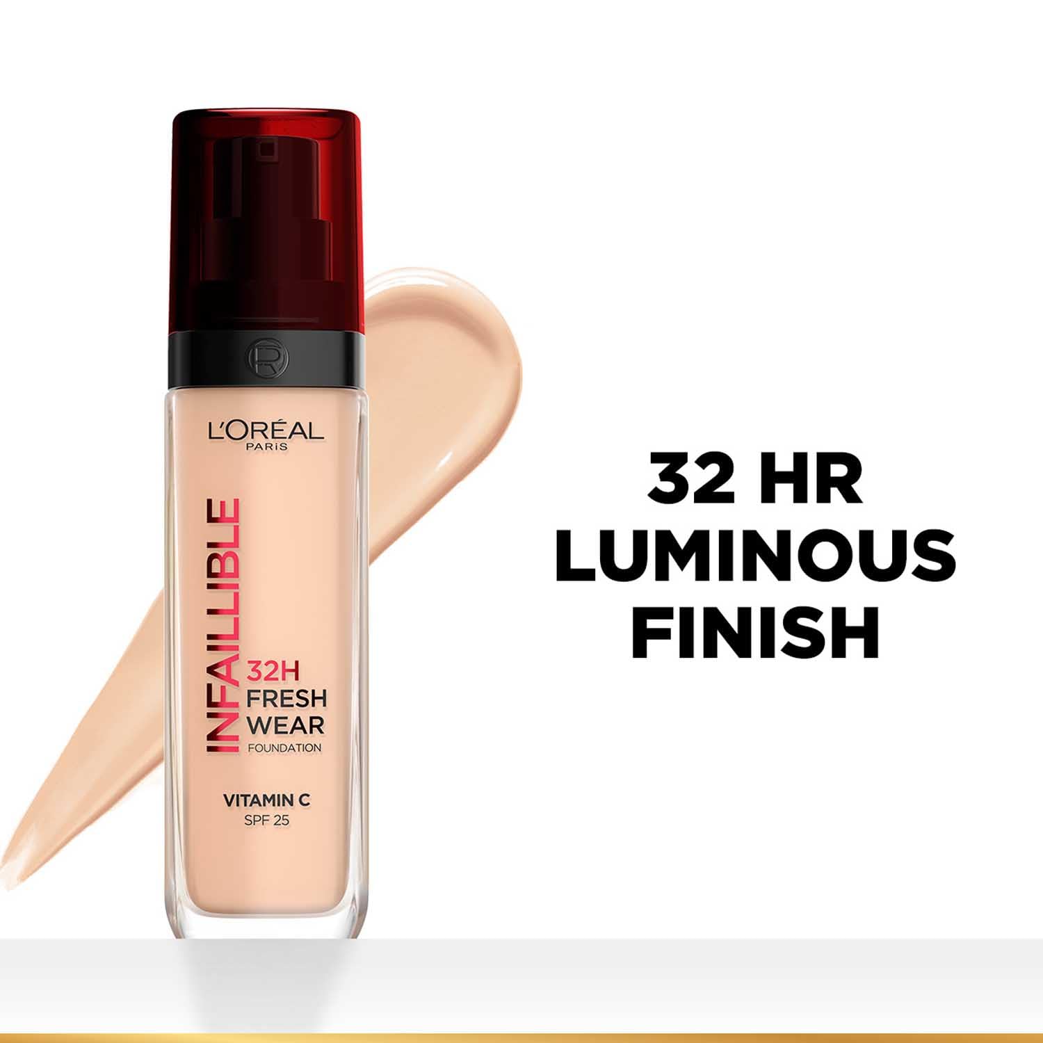L'Oreal Paris Liquid Foundation, Oil Absorbing Formula, Transferproof, Heatproof and Long-lasting, Infaillible 32H Fresh Wear, 145 Rose Beige, 30ml