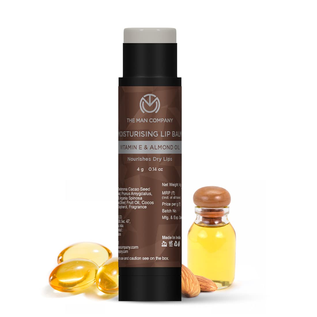 The Man Company Nourishing Lip Balm for Soft & Moisturised Lips - 4gm | Enriched with Vitamin E, Almond & Olive Oil | Prevents Dry, Chapped Lips
