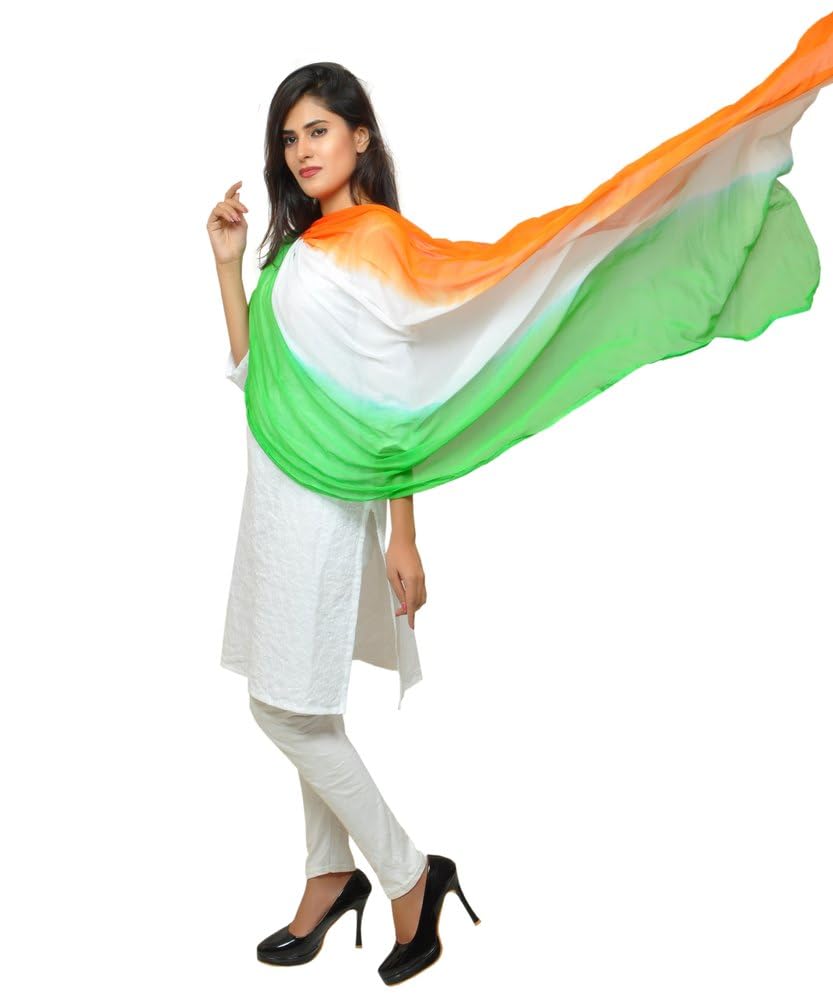 Kalakriti Womens Girls Dress Dupatta Full 2.25 mtrs | Tie-Dye Chiffon Fabric Dupatta Tricolor Chunni | Republic Day | Independence Day