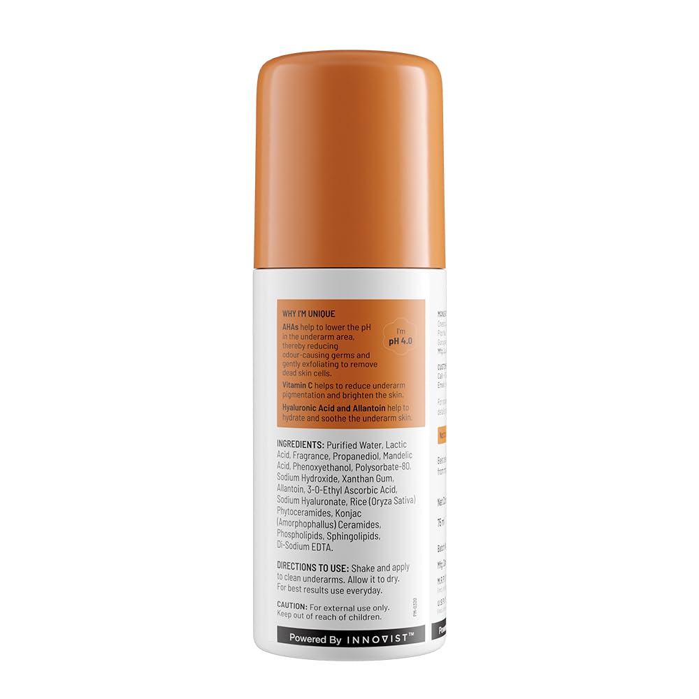 Chemist At Play UnderArm Roll-On with 5% AHA, Lactic Acid & 1% Mandelic Acid|Prevents Body Odour, Fades Pigmentation & Kills Bacteria|0% Aluminium & 0% Alcohol|For Sensitive Skin|Fragrance-Free|75ml