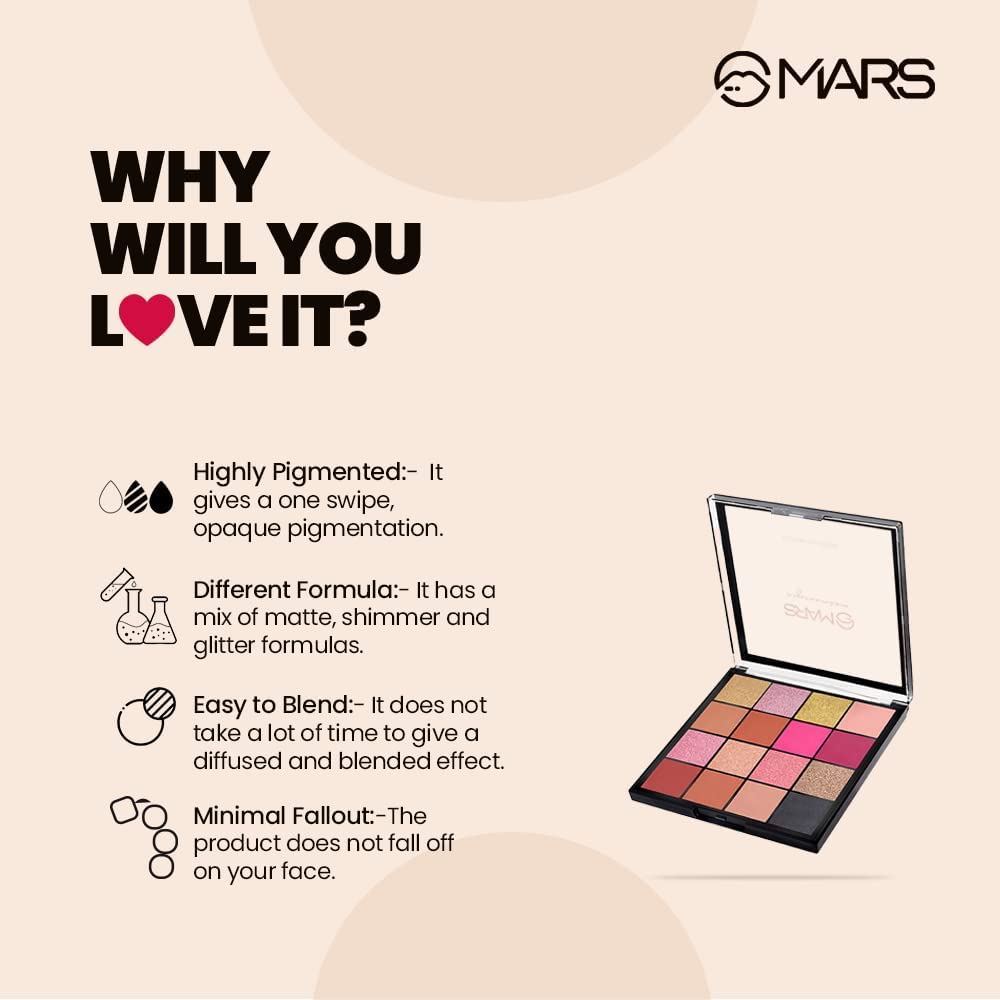 MARS Highly Pigmented Mesmereyes Smoky Eyes, 16-Color Eyeshadow Palette | Multicolor | Matte Finish | Shimmery Eye Shadow Palette (20.8 G) (01-Multicolor)
