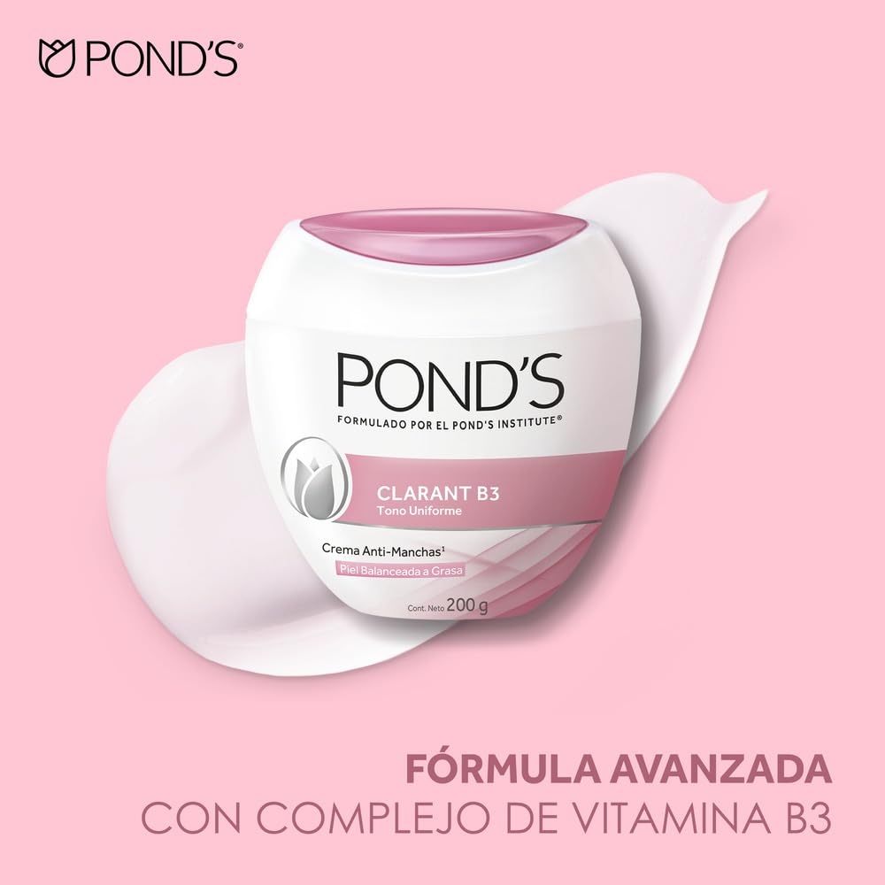 Pond's Clarant B3 Anti-dark Moisturizing Cream, for Normal to Oily Skin, 7oz Crema Aclaradora De Piel Contra Las Manchas 200gr by Pond's 200 g (Pack of 1)