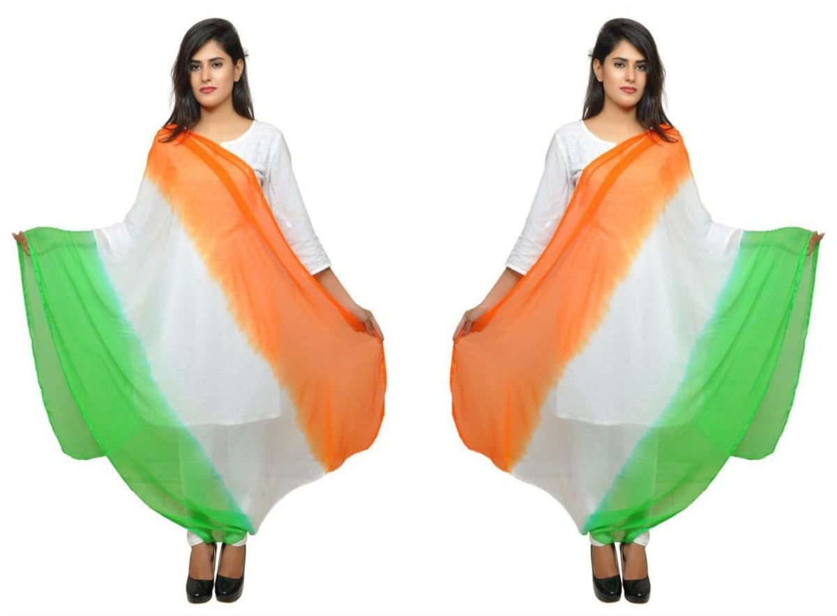 Kalakriti Womens Girls Dress Dupatta Full 2.25 mtrs | Tie-Dye Chiffon Fabric Dupatta Tricolor Chunni | Republic Day | Independence Day
