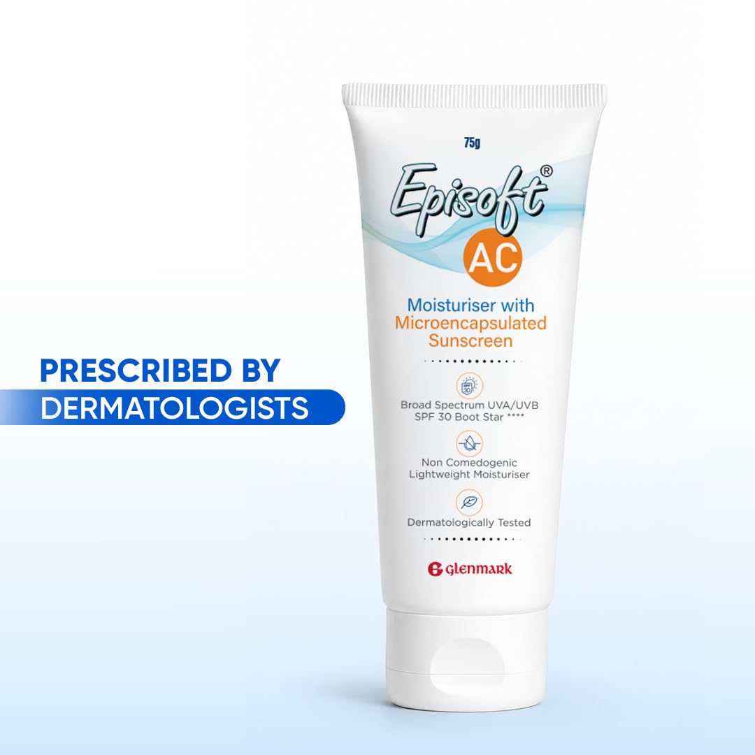 Episoft AC 30 Moisturizer Cream with Sunscreen | Barrier Repair Moisturizer for Oily, Normal & Sensitive Skin | Lightweight Face Moisturiser | Oil-Free Feel, No