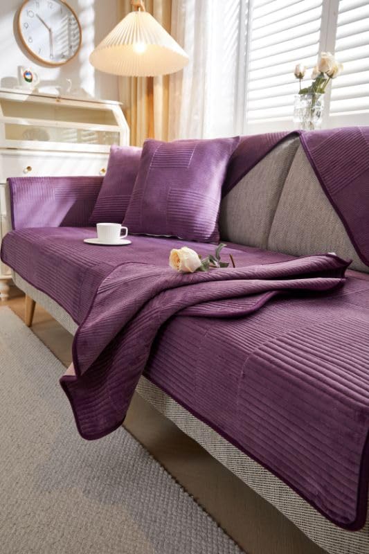 HOMETHREADS Innovative Premium Velvet Sofa Cover Mat with PVC Backing for Non-Slip Comfort | Pack of 1 (Purple_Abstract, 1 Seater | 70x70cm) Purple_Abstract 1 S