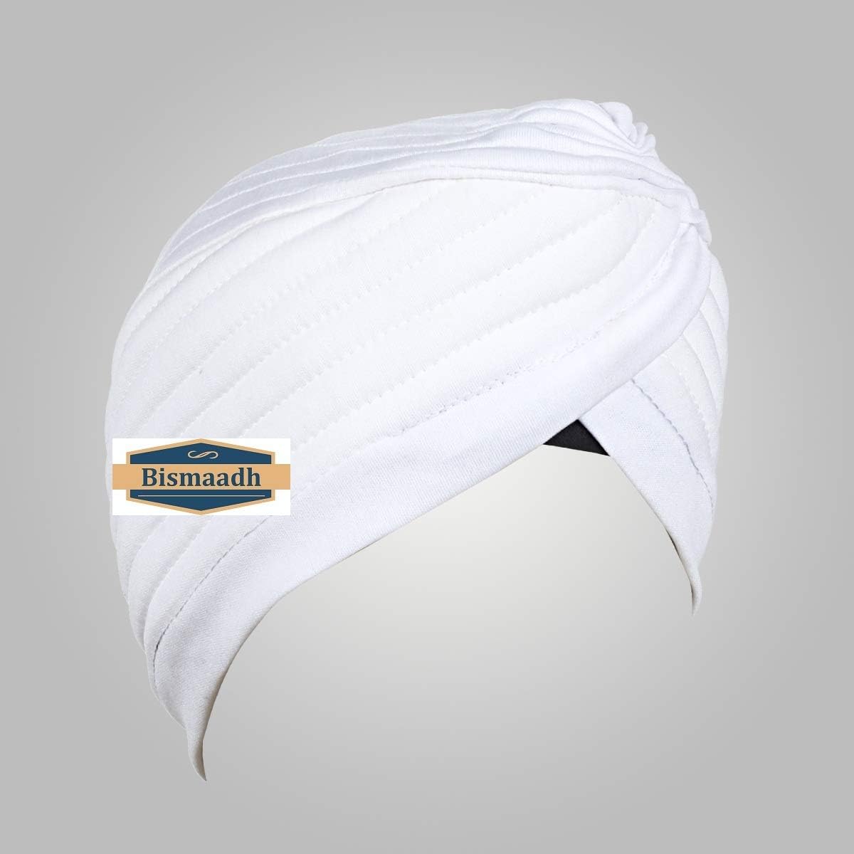 BISMAADH Instant Readymade Turban for Men & Women Head Wrap Lightweight Cap Headwear Sikh Pagri One Size White